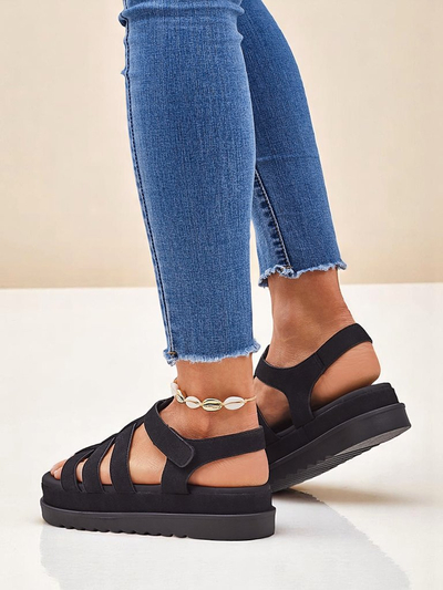 Royalfashion Heraclea platvormiga mustad öko-nahast naiste sandaalid