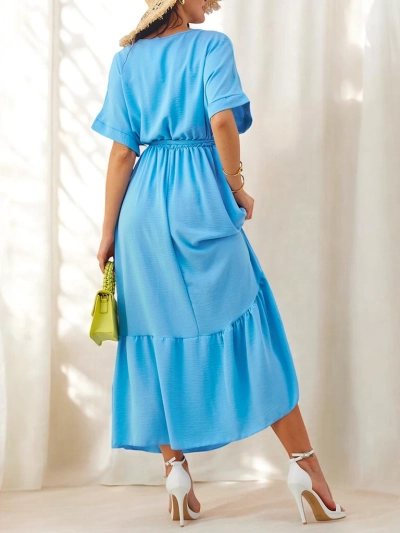 Royalfashion Naiste midi kleit lühikeste varrukatega ja dekoratiivsete nuppudega