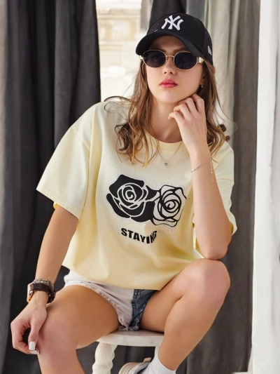 Royalfashion Женская хлопковая футболка с розой Цветок