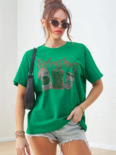 Royalfashion Women's cotton t-shirt with rhinestone print