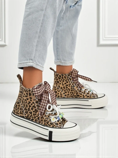 Женские кеды Leonora Leo коричневые на платформе – итальянский стиль, ткань