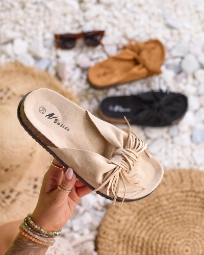 Women's slippers with beige tassels Guttis - Footwear