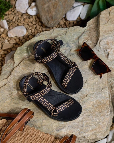 Royalfashion Black and brown women's sports sandals with print Iberifa
