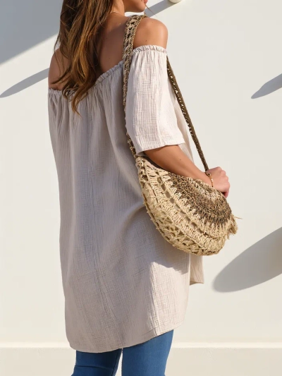 Женская хлопковая блузка в испанском стиле с декоративными пуговицами