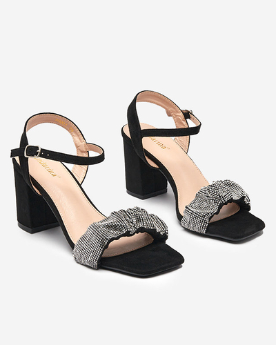 OUTLET Black women's sandals on a post with cubic zirconias Trieste - Footwear