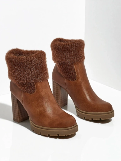 Women's Eco-Leather Heeled Ankle Boots with Knit Tirave