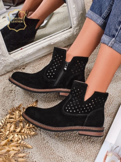 Aurelia Nero seemisnahast ažuursed naiste madalad saapad 3cm kontsaga