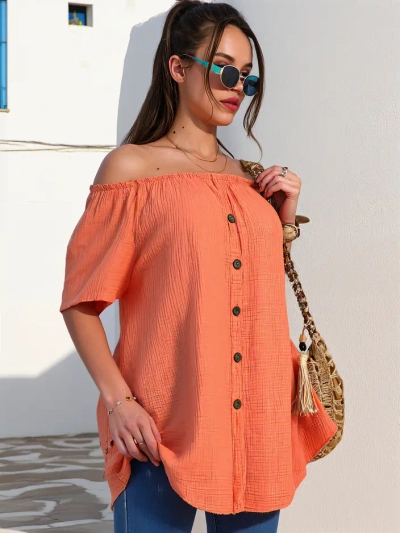 Royalfashion Women's cotton blouse a la Spanish with decorative buttons