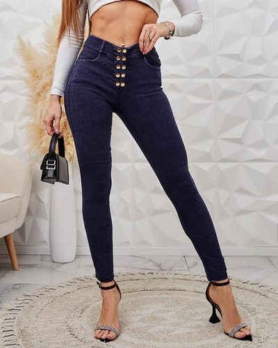 Royalfashion Naiste teggings püksid dekoratiivsete nööpidega