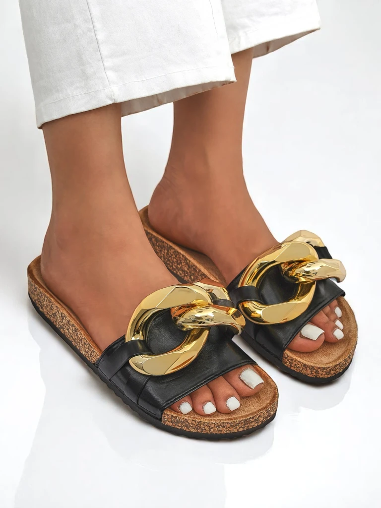 Royalfashion Черные женские шлепанцы с украшением Sofig