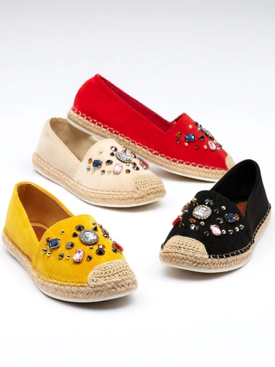 Red women's eco-suede espadrilles with cubic zirconias Mediros - Footwear