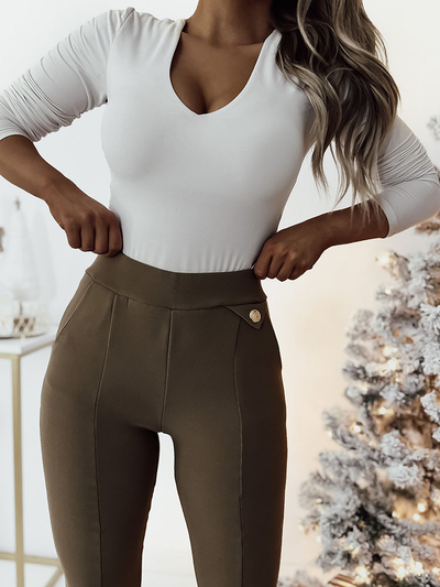 Royalfashion Black women's eco-leather leggings a'la bells