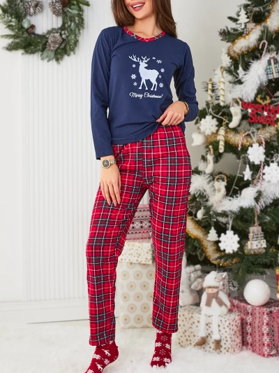 Women's Christmas pajamas in navy blue- Clothing
