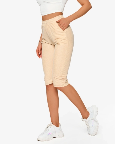 Women's 3/4 length fabric shorts in beige PLUS SIZE- Clothing