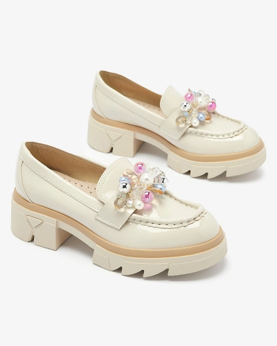 Lacquered beige moccasins for women Geloppa- Footwear