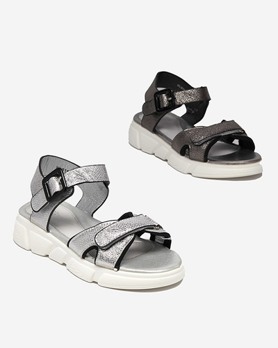 Graphite shiny girls' sandals Jenilo - Footwear