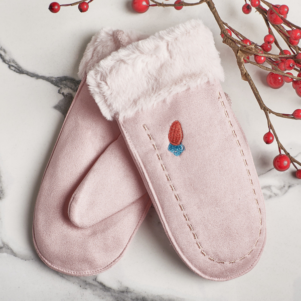 Pink children's gloves with a string and mitts - Gloves