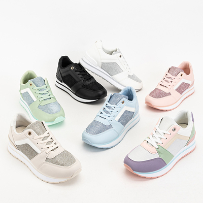 Green women's sports sneakers with glitter Berilan - Footwear