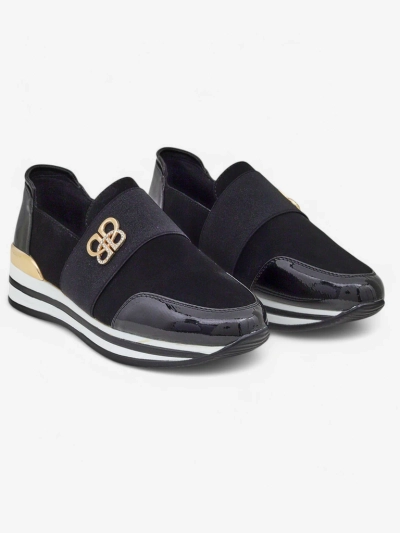 Naiste kuldse aktsendiga Elektra Nero slip-onid, ökonahk, 3,5 cm