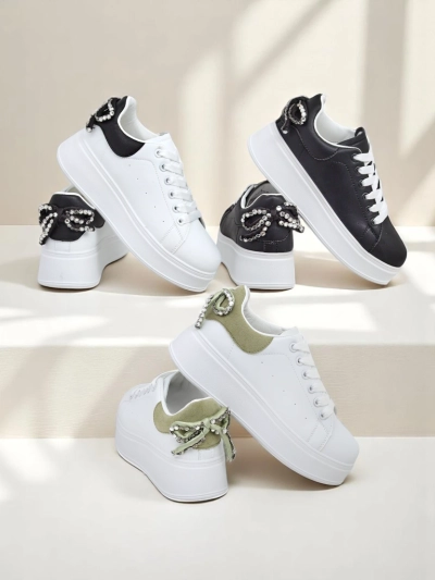 Royalfashion Women's platform sports sneakers Ribbon Bow