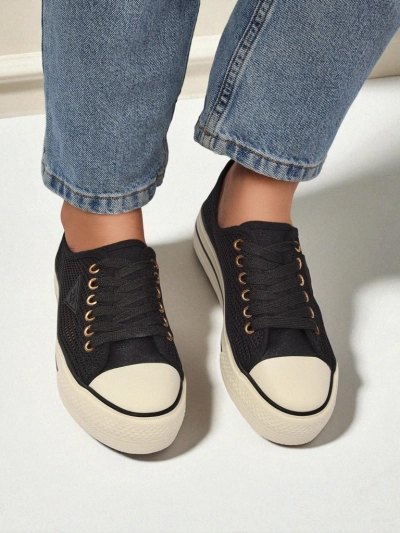 Melania Nero – women's mesh fabric sneakers on a 3cm flat sole