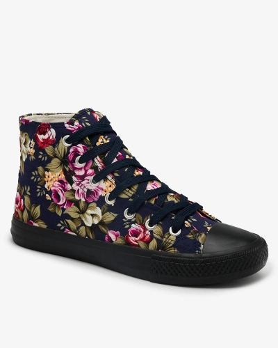 Royalfashion Women's high navy blue sneakers with colorful flowers Soxic