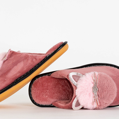 Pink women's slippers with Milonu's cat - Footwear