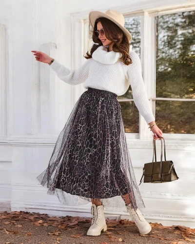 Royalfashion Pattered vinnen midi nitrant meþ tulle