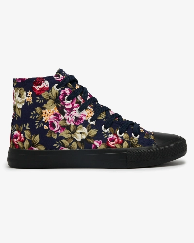 Royalfashion Women's high navy blue sneakers with colorful flowers Soxic