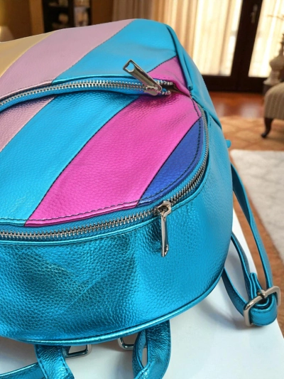 Royalfashion Women's backpack made of eco leather with metallic stripes Metallic Stripes