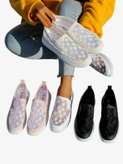 Royalfashion Women's moccasins made of mesh with flowers Emzos
