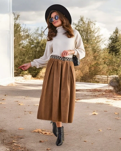 Royalfashion Women's corduroy midi skirt