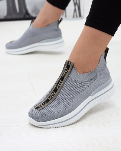 Women's slip-on sports shoes with lettering in gray Cerppa- Footwear