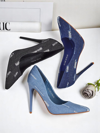 Royalfashion Naiste kõrge kontsaga kingad Denim Chic