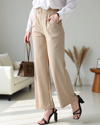 Royalfashion Wide women's trousers with a decorative buckle