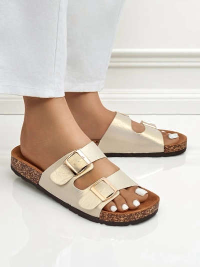 Ariadne Eco women's gold sandals with a flat sole for summer