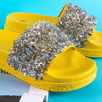 Yellow women's slippers with cubic zirconias Onesti - Footwear