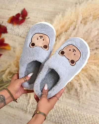 Royalfashion Синие женские меховые тапочки с мишкой Hettres
