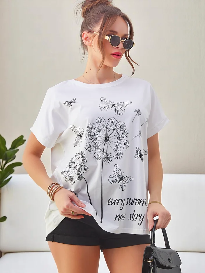 Royalfashion Naiste puuvillane t-särk koos karikakarde ja liblikaga