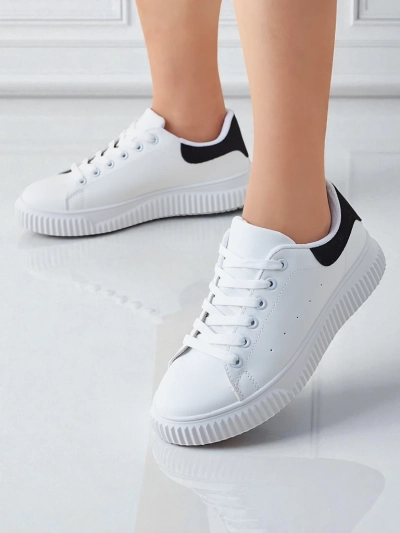 Callista women's platform sneakers made of white and black eco-leather