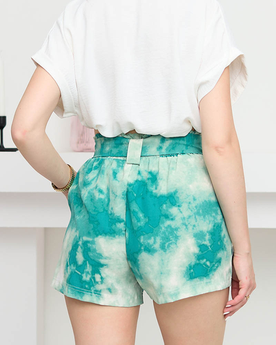Women's fabric shorts with green print - Clothing