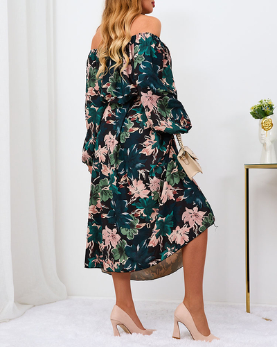 Royalfashion Must ja roheline lilleline maxikleit naistele