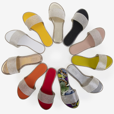 Green women's slippers with cubic zirconia Verina - Footwear