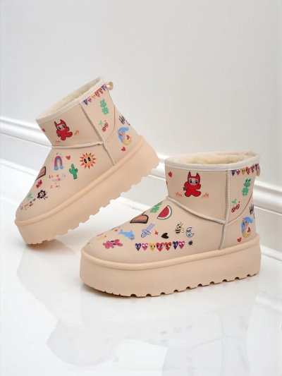 Callisto Angelico Insulated Shoes with Children's Drawings on Beige Platform