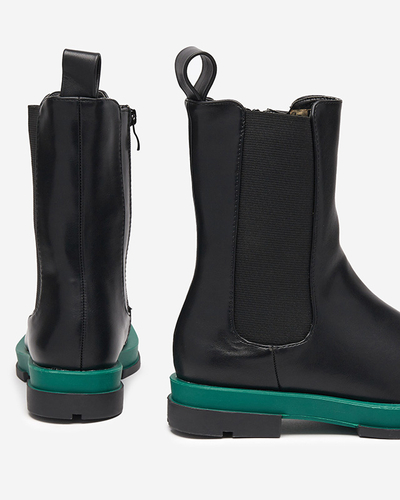 Women's high boots with a square toe in black and green Litepi - Footwear