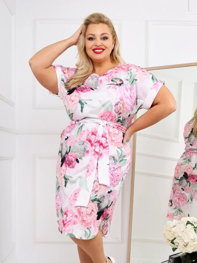 Royalfashion Women's knee-length dress with short sleeves and rose tie