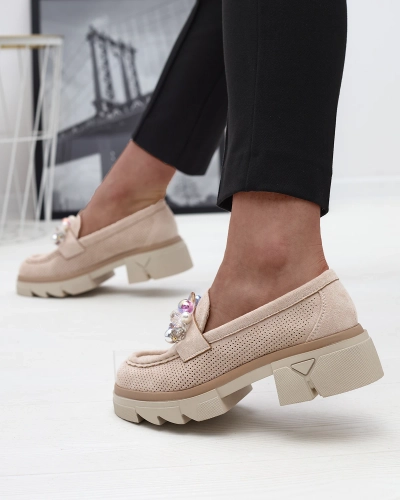 Women's beige openwork moccasins Peloga- Footwear