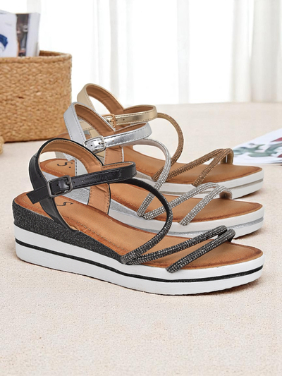 Royalfashion Women's wedge sandals with rhinestones Ballosa