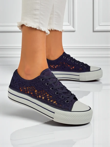 Ažuurse kangaga madala tallaga tumesinised naiste tossud Aureliana