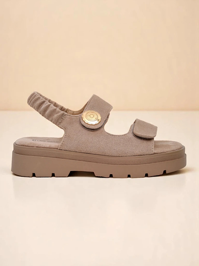 Женские бежевые сандалии Royalfashion Callista на платформе из замши